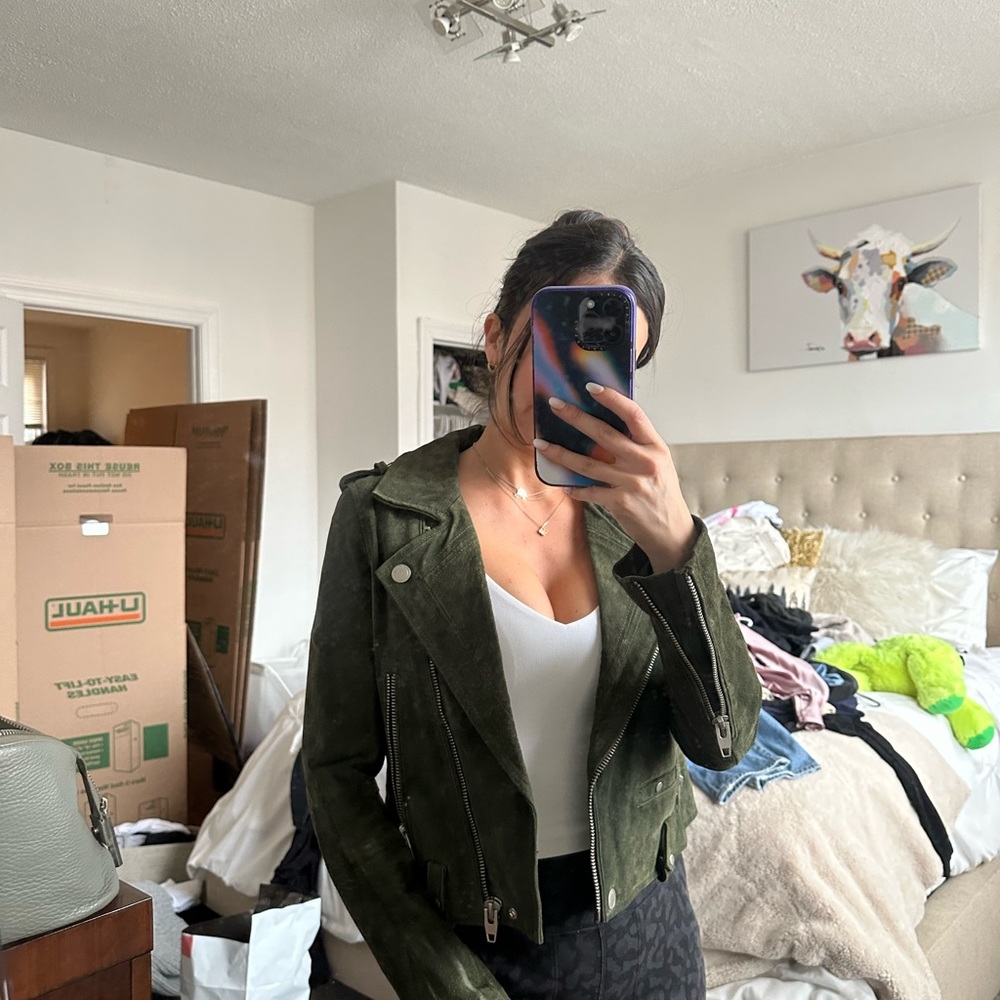 Blank NYC 100% leather olive suede jacket